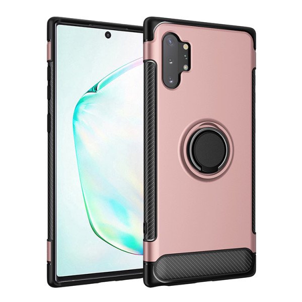 Wholesale Galaxy Note 10 360 Rotating Ring Stand Hybrid Case with Metal Plate (Rose Gold)